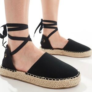 Women’s Black Espadrille Ankle Ties